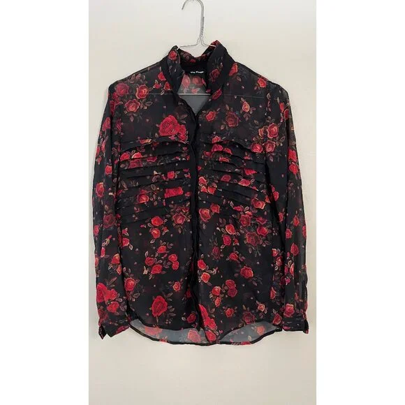 THE KOOPLES FLORAL SHEER BUTTON UP BLOUSE OVERSIZED FIT XXS - Picture 2 of 10